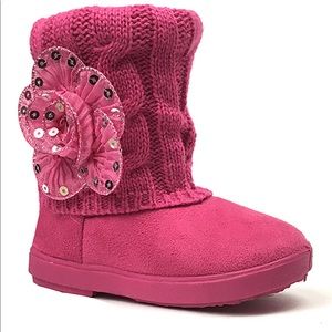 Fuchsia Sequin Flower Sweater Boots